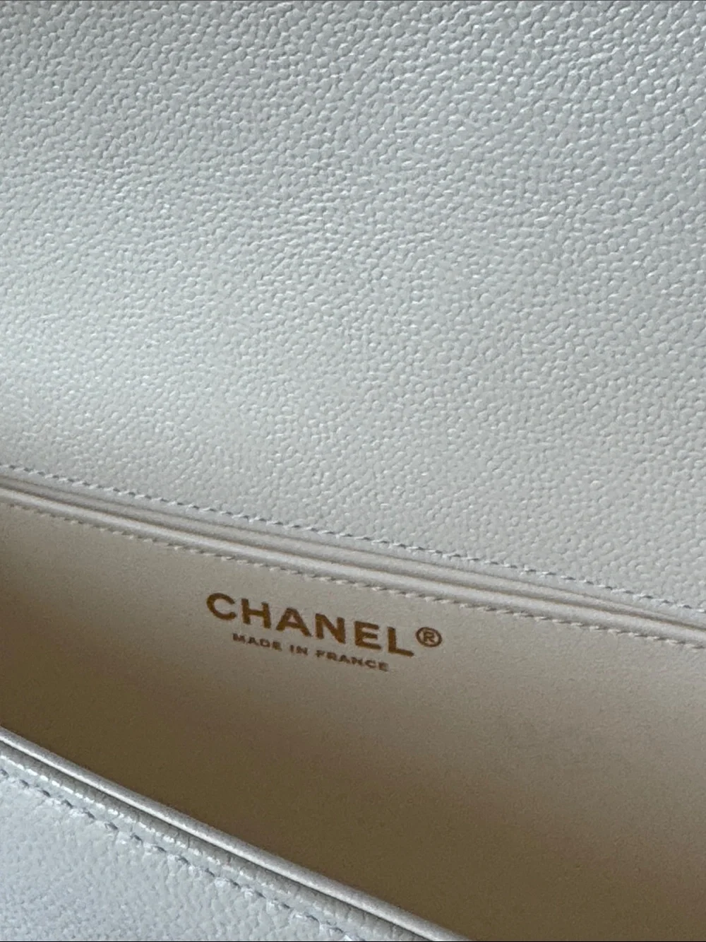 CHANEL Off White  Quilted Boy Shoulder Bag with Gold Hardware